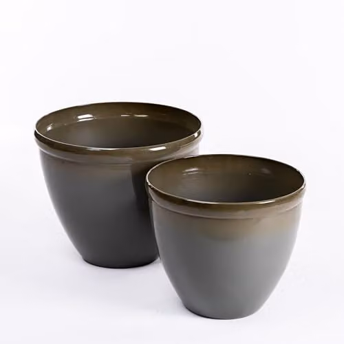 Garden Gear Samaria Olive Glazed Effect Outdoor Planter Set of 2, Multicolour Stone Mix Recycled Plastic