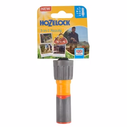 Hozelock 3-in-1 Multi-Pattern Watering Nozzle with Ergonomic Soft Grip Handle, Yellow