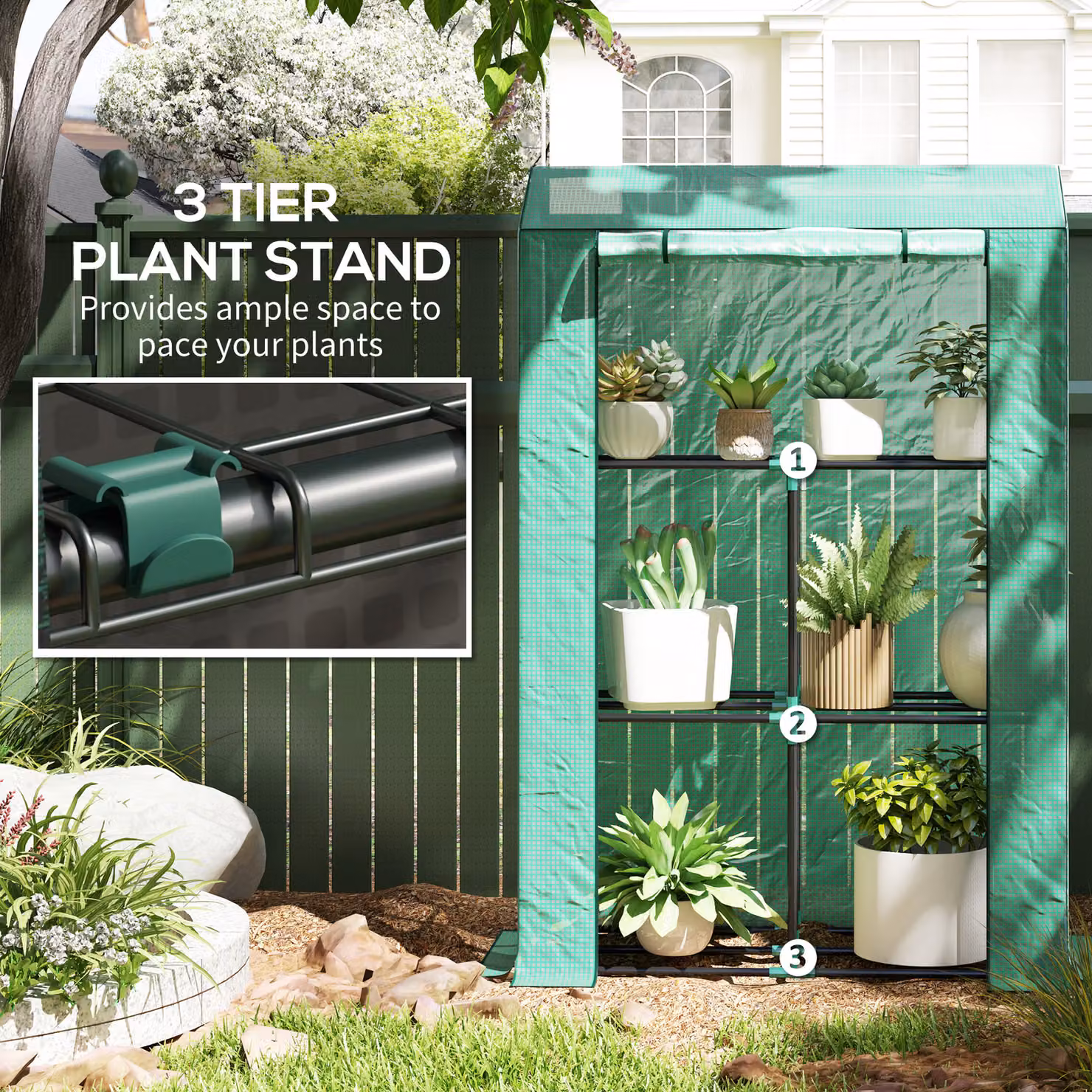 Outsunny Green Three Shelf Steel Frame Greenhouse W/D/H: 40 x 40 x 150 cm – 5