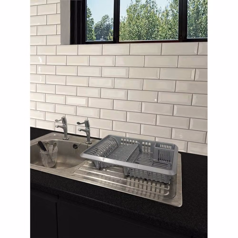 SPETLEK Large Plastic Kitchen Sink Dish Drainer and Cutlery Holder in Silver and Grey – 3