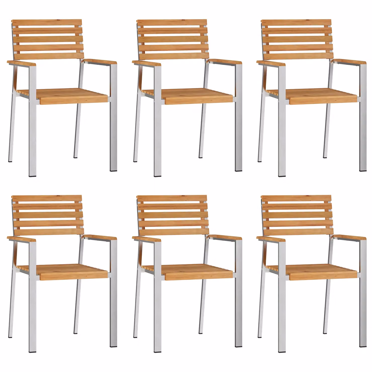 Berkfield Home Set of 6 Stacking Garden Chairs in Brown Solid Teak Wood, W/D/H: 54.5 x 54.5 x 89 cm – 2