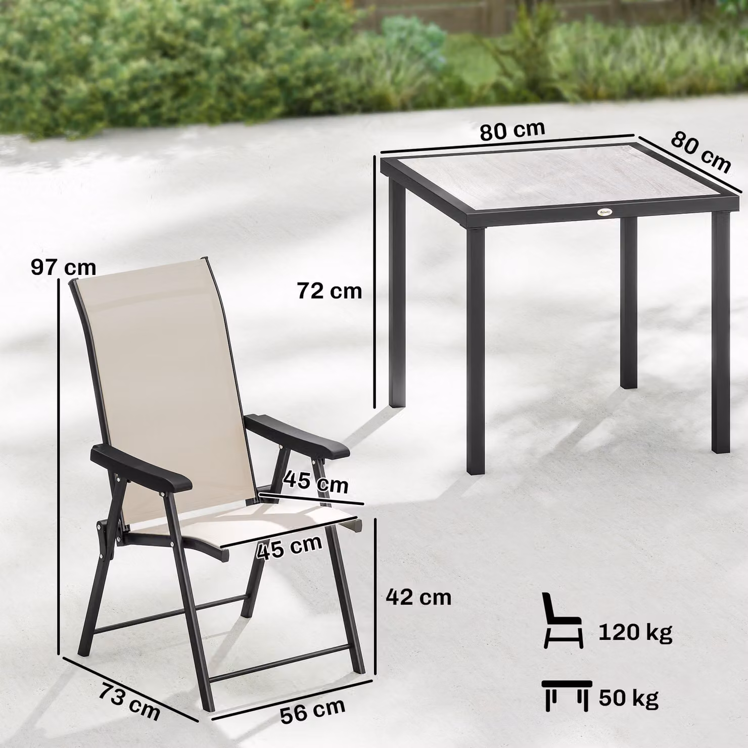Outsunny 5 Piece Outdoor Dining Set with Square Table and Folding Chairs in Brown and Beige – 3
