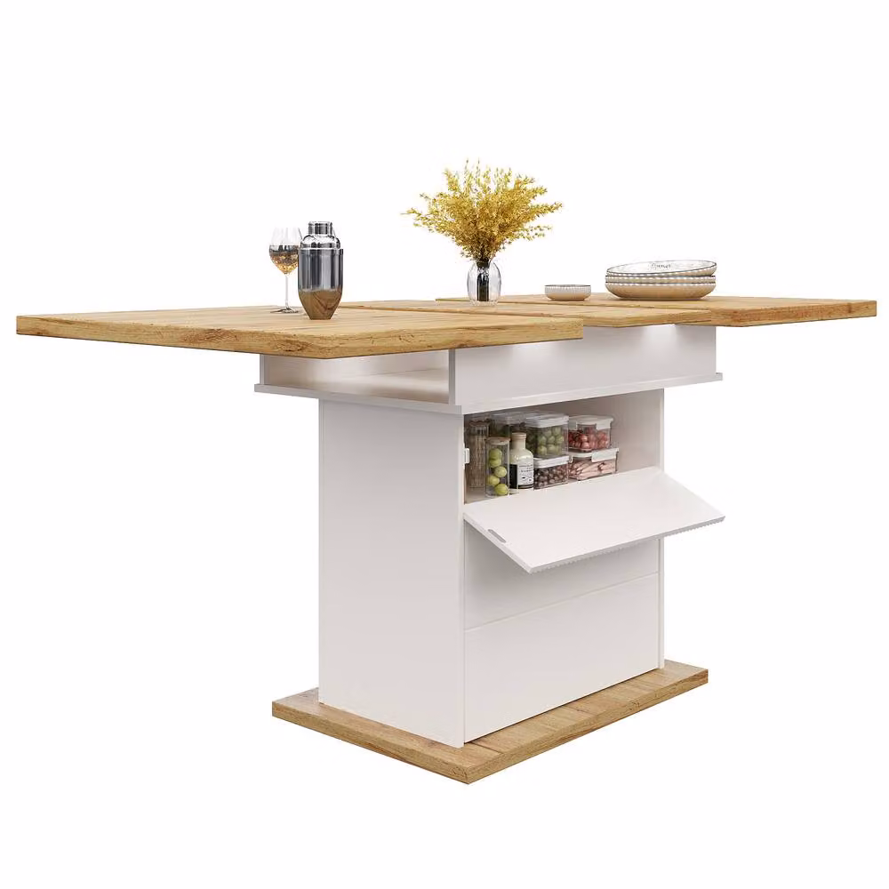 BTM Extendable White Dining Table with Shelves and Butterfly Leaf for Kitchen or Dining Room – 3