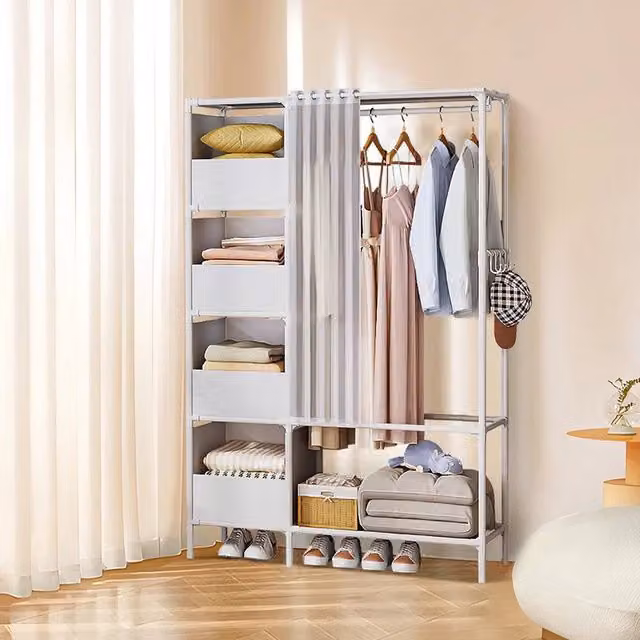 EONLION White Foldable Fabric Wardrobe with Roll Shutter and Hanging Rod, W: 100 cm, H: 170 cm