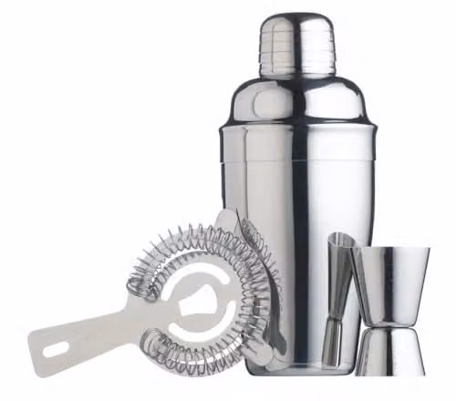 BarCraft 3 Piece Stainless Steel Cocktail Set in Silver with Leakproof Shaker – 1