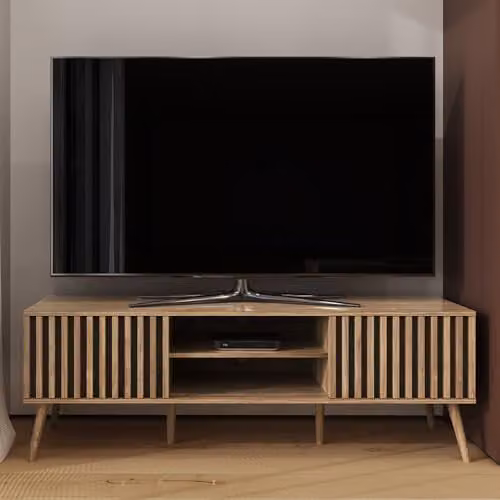 GFW Rowan Modern Oak TV Unit in Brown and Beige, W/D/H: 150.0 x 51.49 x 39.0 cm
