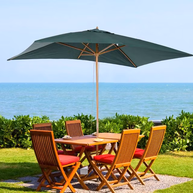 Outsunny Green Wooden Garden Parasol with Polyester Sun Shade