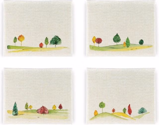 Purely Home English Landscapes Floral Linen Placemats, Set of 4, White, Square