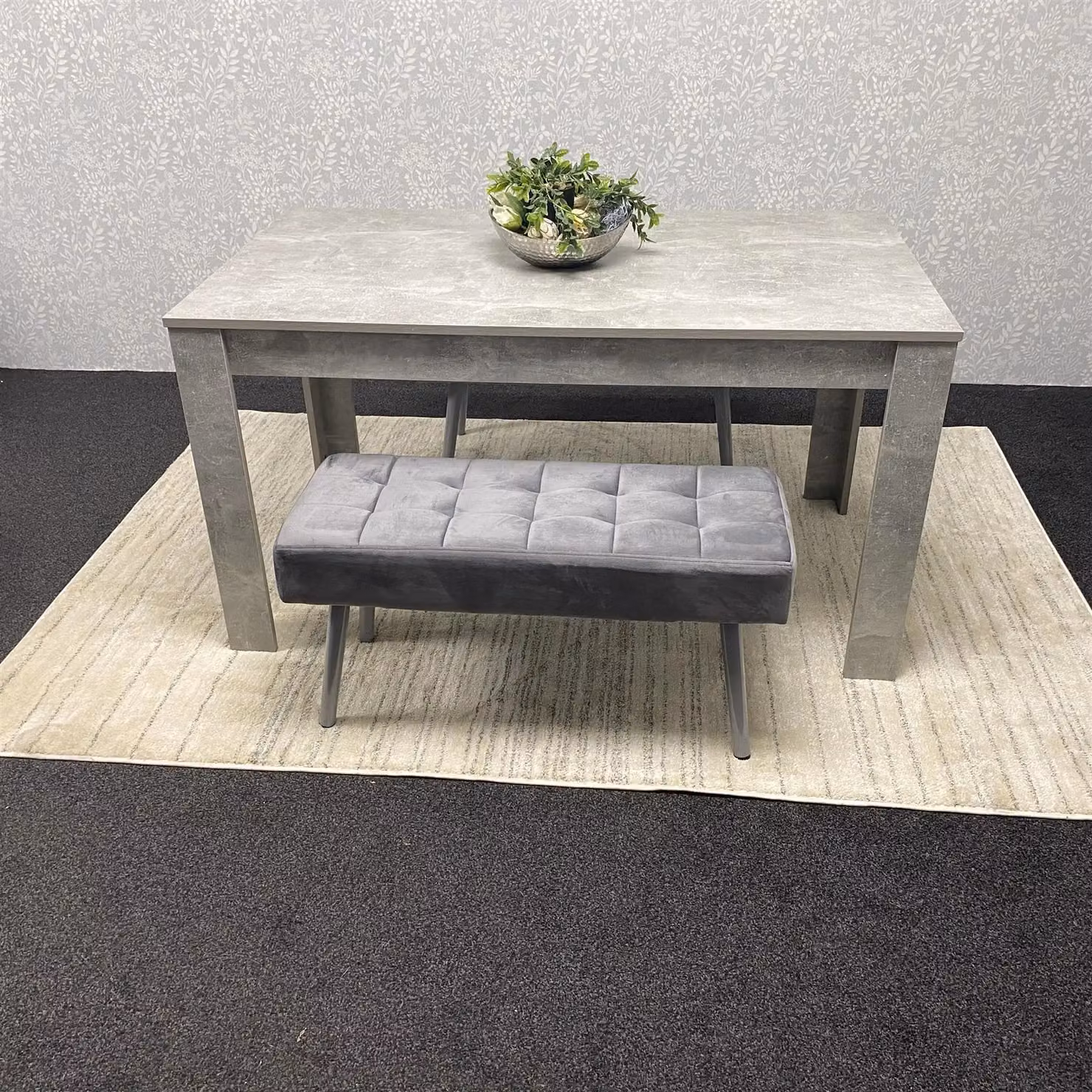KOSY KOALA Modern Dining Set with Rectangular Table and 2 Grey Velvet Benches in Brown – 4