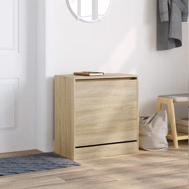 Berkfield Home Sonoma Oak Shoe Cabinet in Beige, W/D/H: 60 x 34 x 63.5 cm – 1
