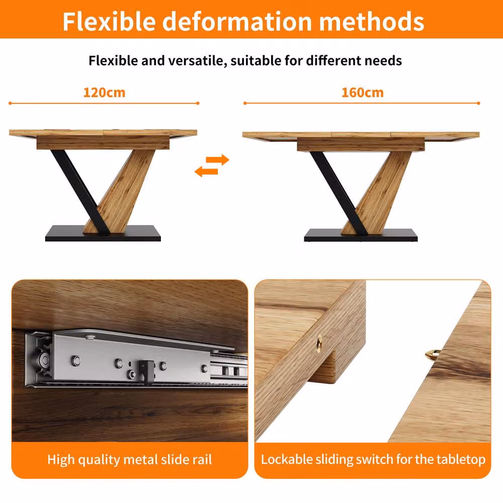 ModernLuxe Extendable Rectangular Dining Table in Light Oak, Beige and Brown, W/D/H: 160 x 80 x 75.5 cm – 4