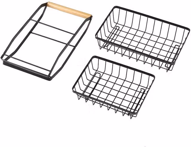 VOGREX 2 Tier Metal Wire Fruit and Vegetable Bowl Basket Rack in Black