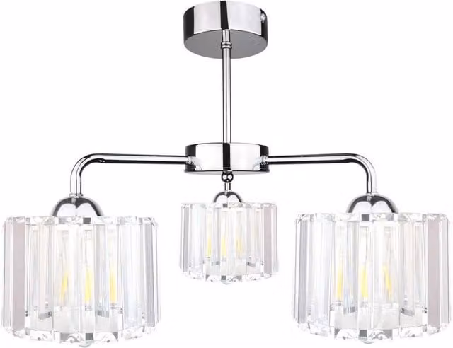 Netlighting Deco Art Deco Multi Arm Semi Flush Ceiling Light in Silver with 3x E27 Crystal Glass Shades, Diameter: 40 cm