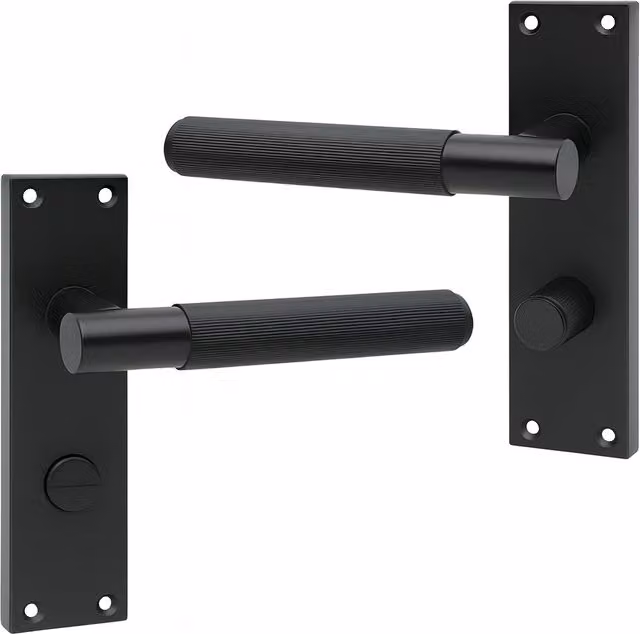 Golden Grace Victorian T-Bar Linear Bathroom Lock Door Handles with Spindle and Screws, Black