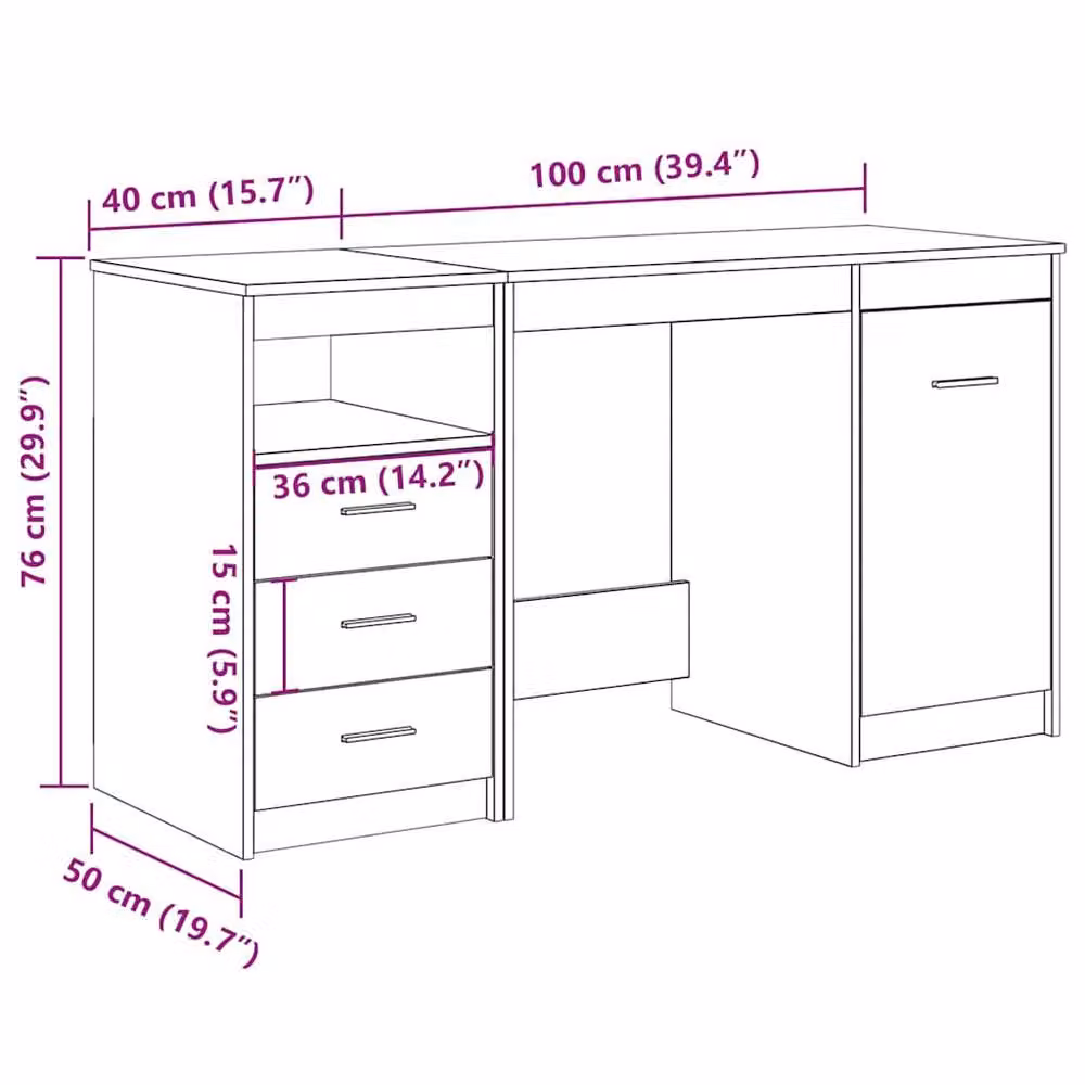 Berkfield Home Modern Writing Desk with Single Pedestal Cabinet in Artisan Oak Brown – 4