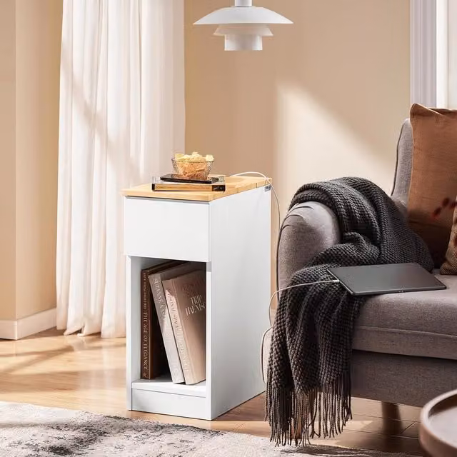 SoBuy Modern White Rubberwood Bedside Table