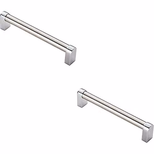 Loops 2 Pack Round Tube Bar Pull Handles in Satin Nickel and Chrome, 176 x 16 mm with 160 mm Fixing Centres