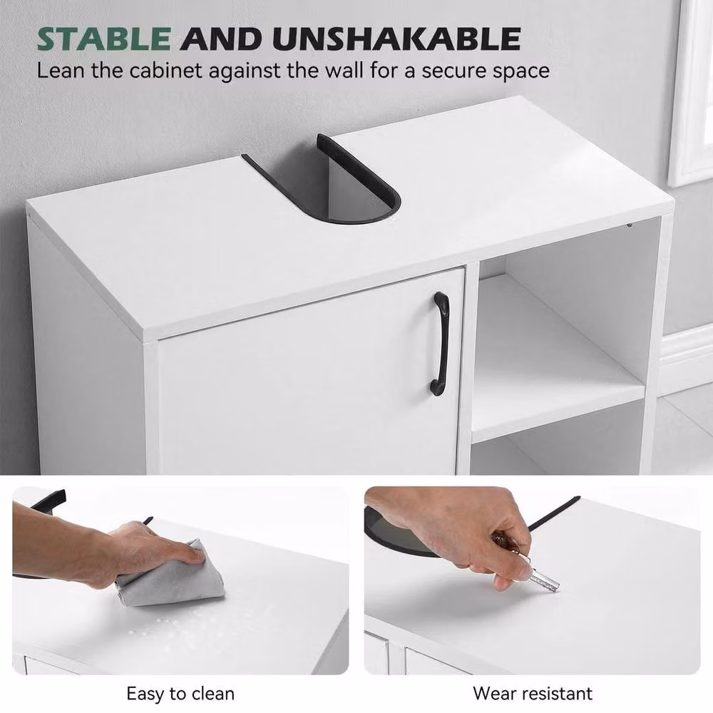 SPETLEK White Modern Freestanding Under Sink Bathroom Storage Cabinet with Hinged Doors and Internal Shelves – 3