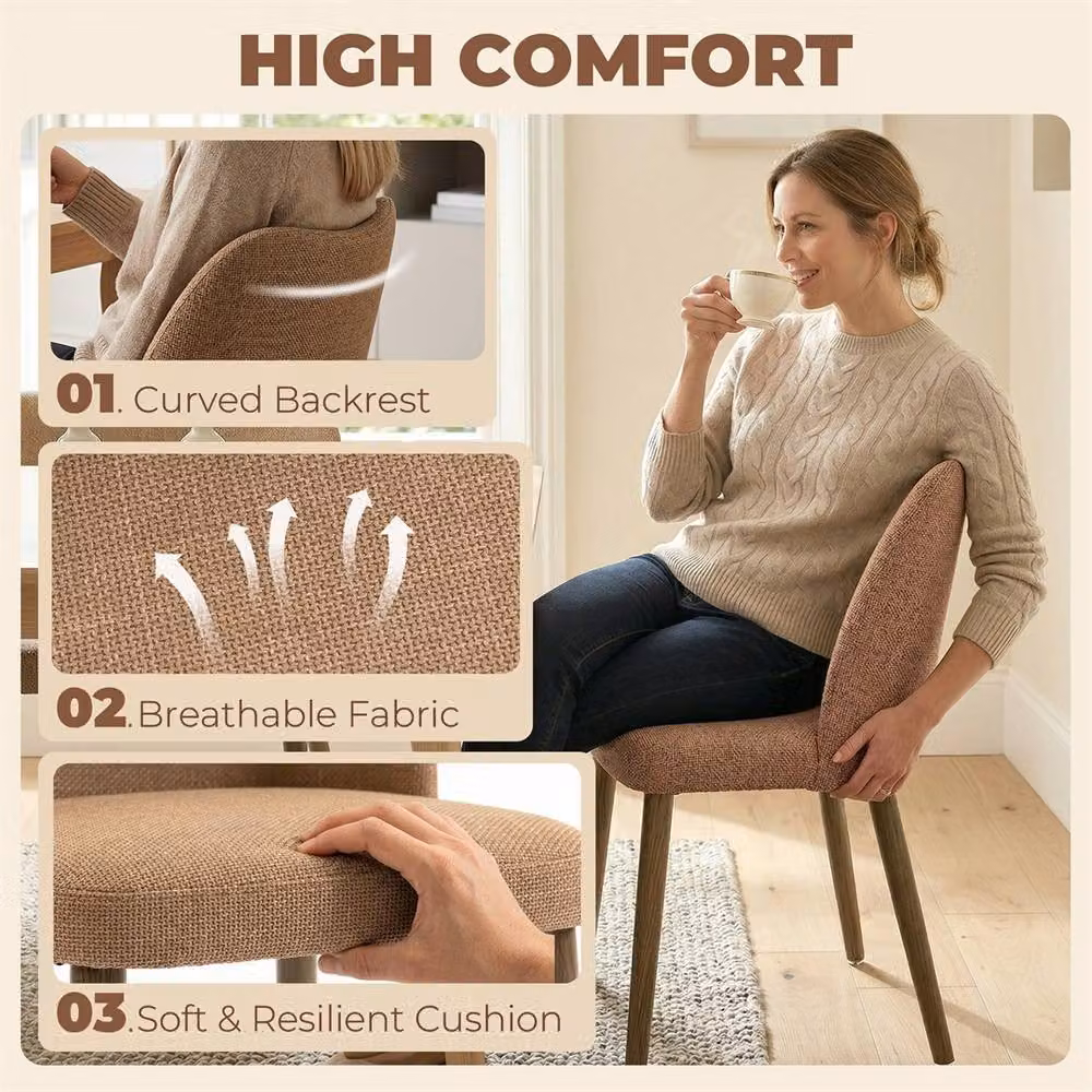 Nordara Set of 2 Brown Upholstered Dining Chairs with Rubberwood Frame, W/D/H: 50 x 50 x 76 cm – 5