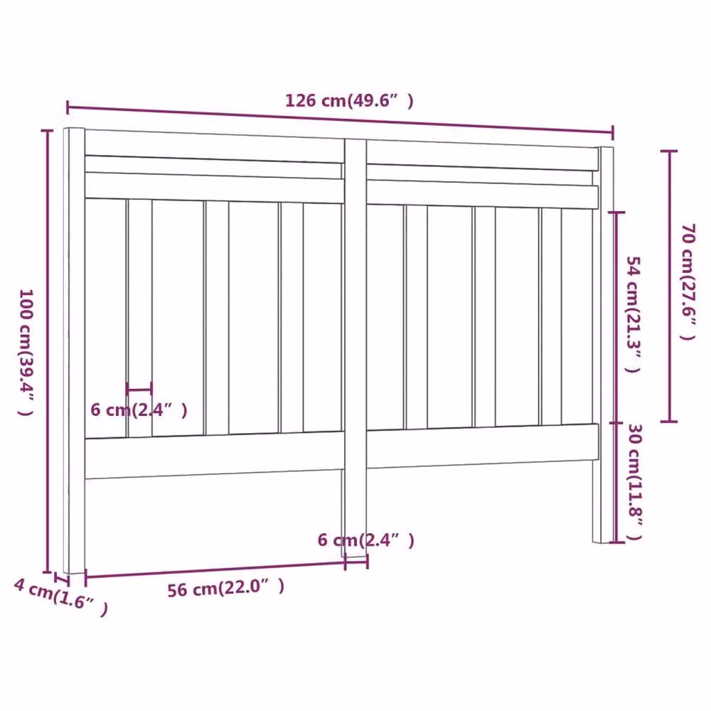 Berkfield Home Rustic Solid Pine Bed Headboard in Black, W: 126 cm, D: 4 cm, H: 100 cm – 4