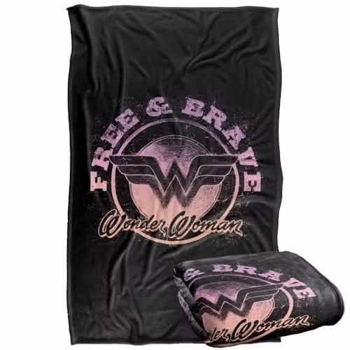 Warner Bros. Wonder Woman Free & Brave Super Soft Fleece Throw Blanket, Multicolour, W: 91 cm, D: 147 cm