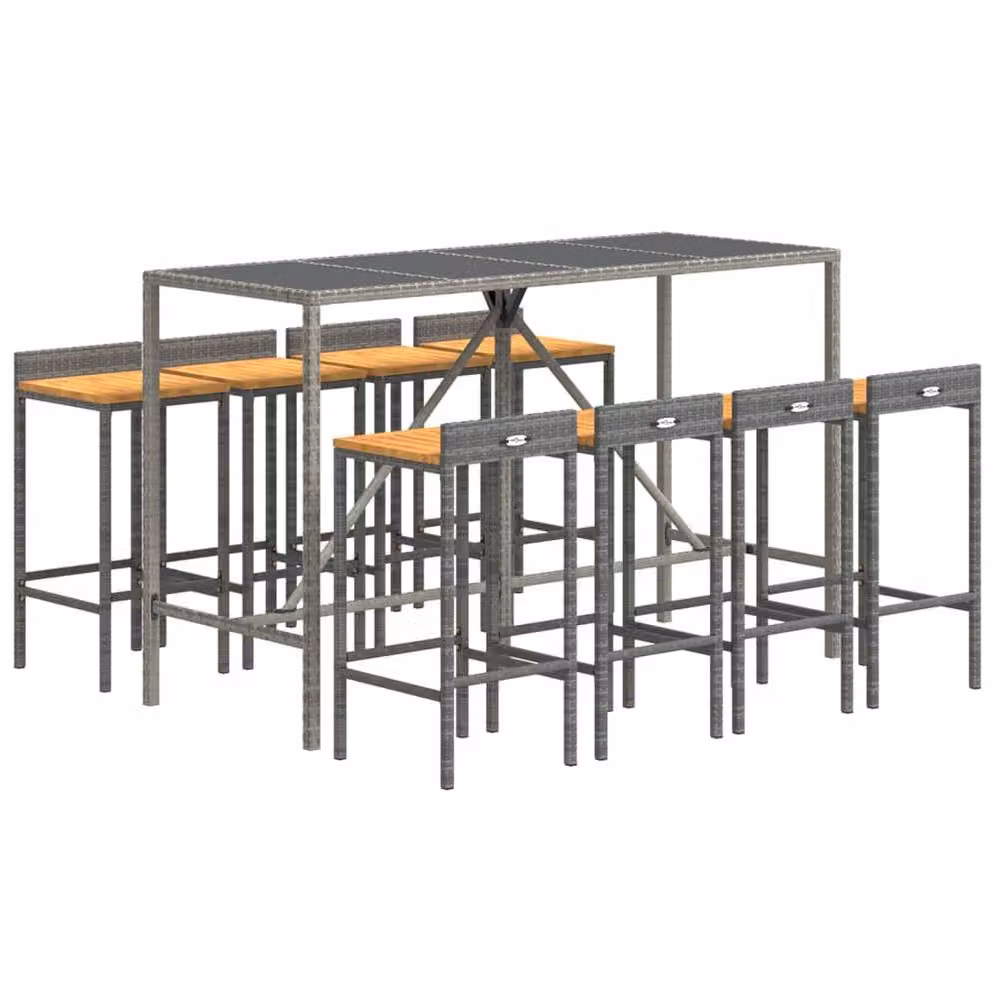 Berkfield Home 9 Piece Grey Poly Rattan and Solid Acacia Wood Garden Bar Set – 3