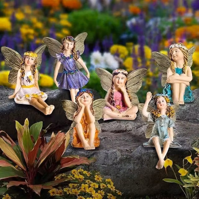 Globrite Set of 6 Multicolour and Orange Floral Fairy Garden Ornaments – 1