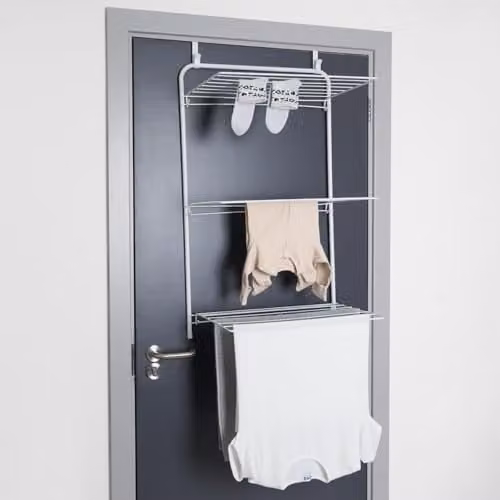 OHS White Foldable Over Door Tiered Clothes Drying Rack and Towel Organiser made of Coated Steel – 1