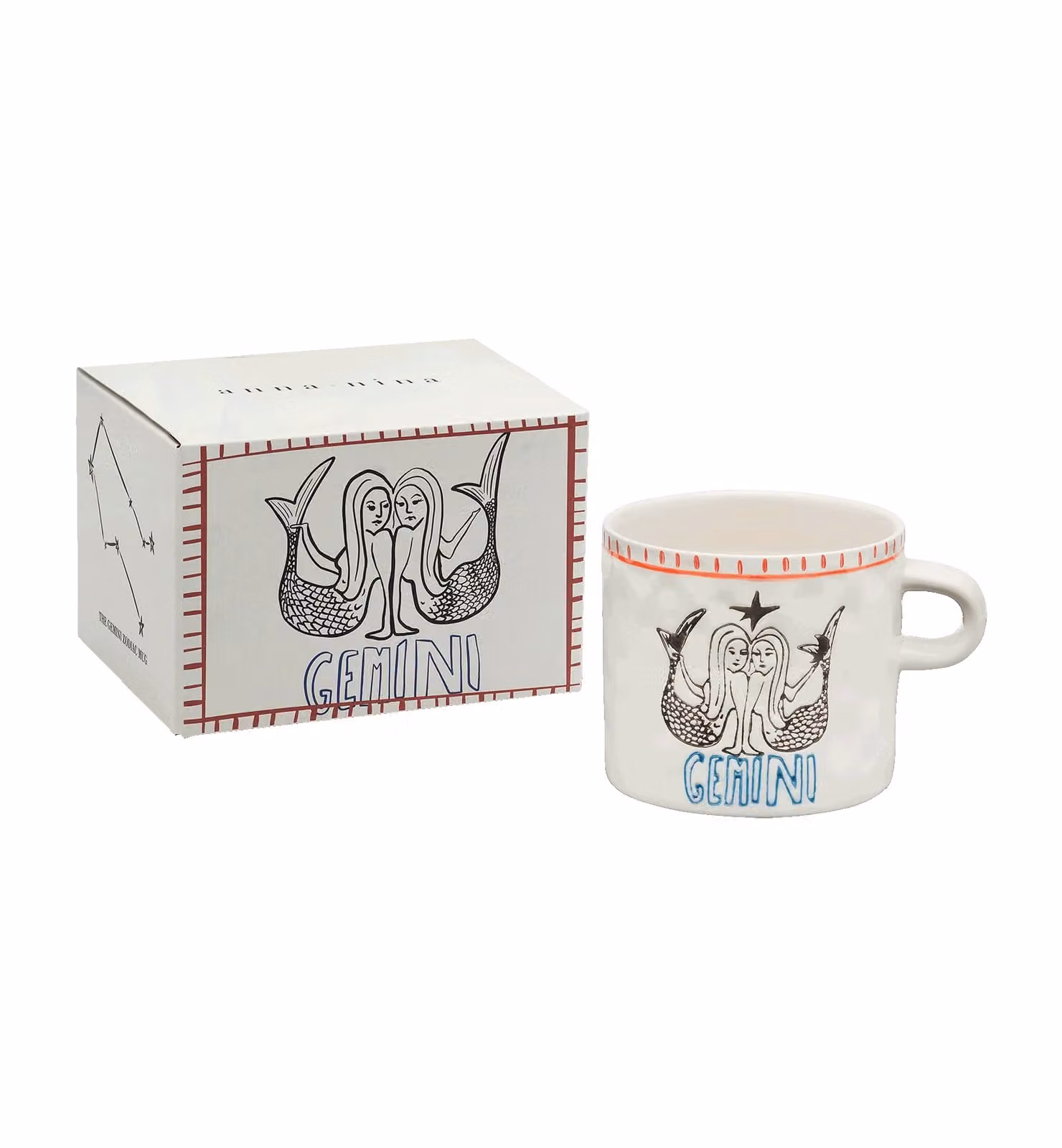 Anna + Nina Gemini Zodiac Stoneware Tea Mug, White, 500 ml
