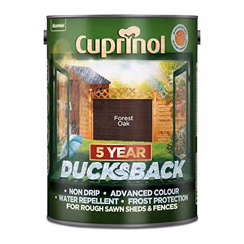 Cuprinol Ducksback 5 Year Waterproof Wood Preserver for Sheds and Fences, Forest Oak, 5 l – 2