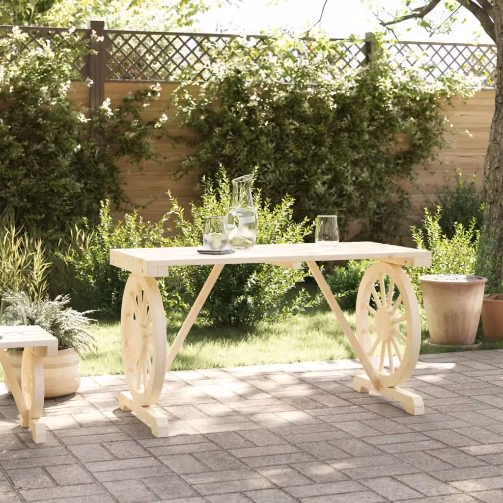 Berkfield Home Rustic Solid Wood Fir Garden Table in Brown W/D/H: 115 x 55 x 65 cm – 3
