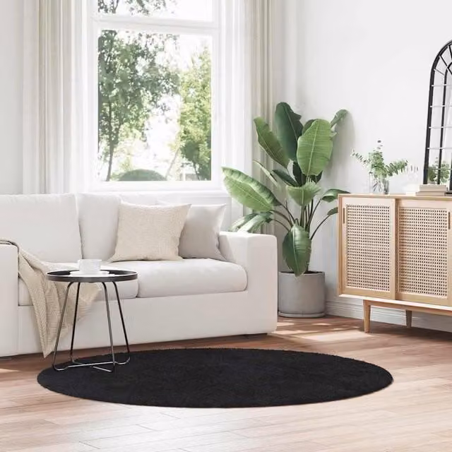 Berkfield Home NAVARRA Black Shaggy High Pile Polyester Square Rug, W/D/H: 160 x 160 x 1 cm – 1