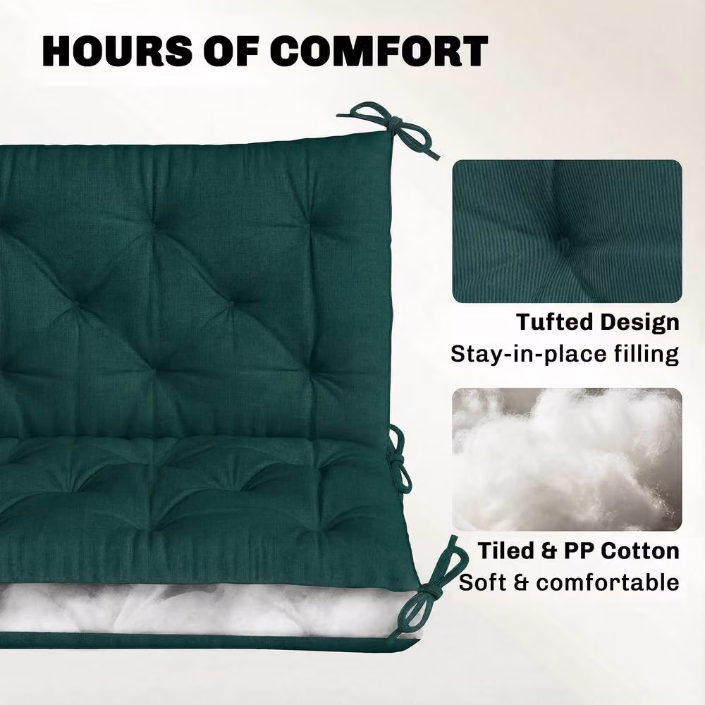 Outsunny 2 Seater Green Garden Bench Cushion with Water Repellent Polyester Ties – 5