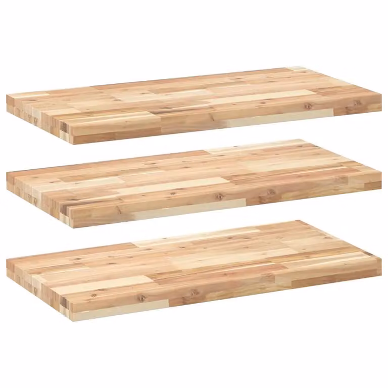 Berkfield Home Set of 3 Floating Shelves in Brown Untreated Solid Acacia Wood, W/D/H: 80 x 40 x 4 cm