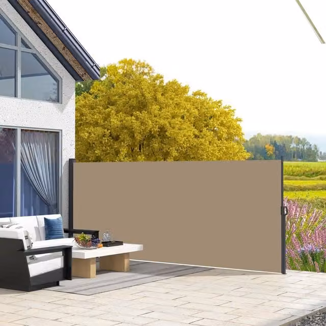 Outsunny Retractable Side Awning Garden Privacy Screen in Khaki, W/H: 400 x 160 cm