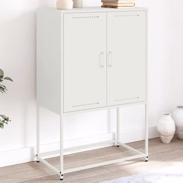 Berkfield Home Industrial White Metal Highboard with Hinged Doors, W/D/H: 68.5 x 38.5 x 107 cm