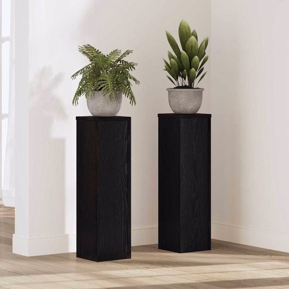 Berkfield Home Set of 2 Black Oak Plant Stands, Engineered Wood, W/D/H: 17 x 17 x 60 cm – 2