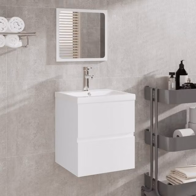 Berkfield Home Modern White Glossy Wall Mounted Bathroom Cabinet with Mirror and Internal Drawers