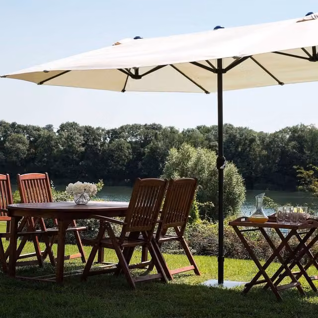 Wyld and Coco Beige Oval Garden Parasol with Powder Coated Aluminium Crank Frame