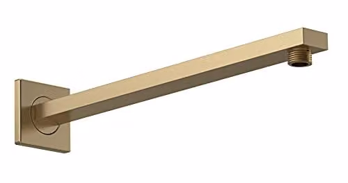 nuie ARM813 Modern Square Wall Mounted Fixed Shower Arm in Brushed Brass, Length: 355 mm