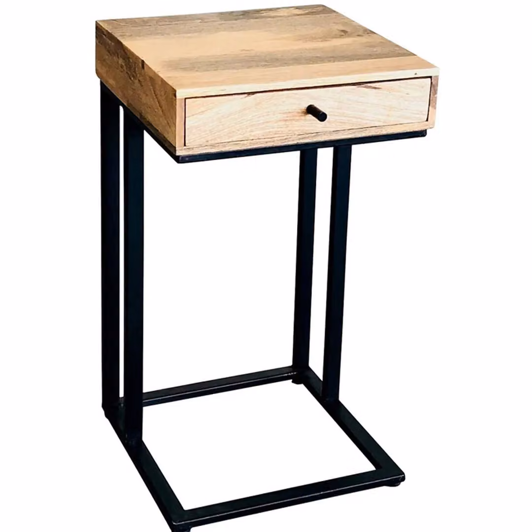 Jaipur Furniture Ltd Ravi Large Side Table with 1 Drawer, Mango Wood and Iron Base, Brown and Black, W/D/H: 35 x 35 x 60 cm – 2