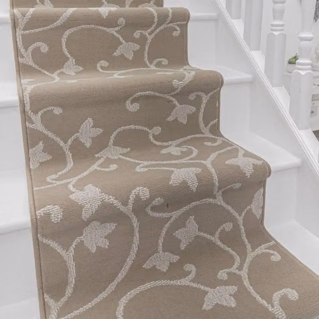runrug Vines Stair Runner Carpet in Beige, W: 60 cm x L: 660 cm