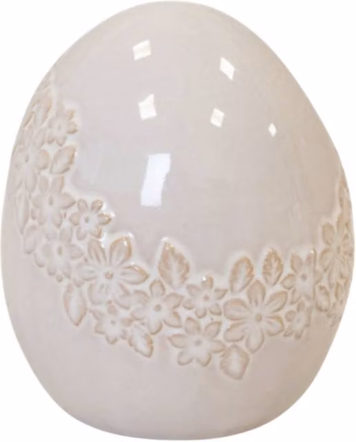 Four Candle Large Ceramic Easter Egg with Floral Garland in Cream and White