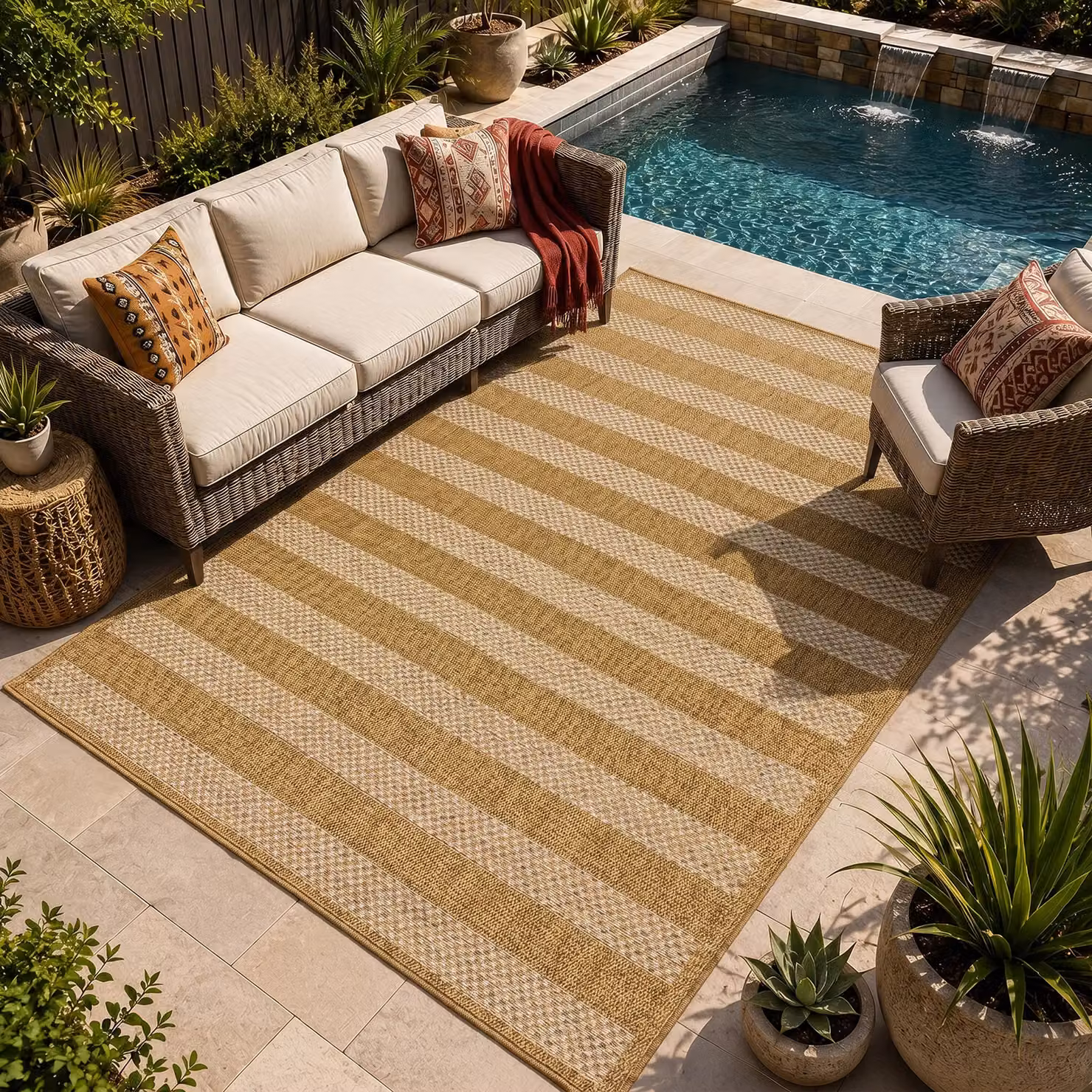 Livabliss Pismo Beach Modern Striped In- & Outdoor Jute-Look Rug in Brown and Yellow, W: 160 cm, D: 215 cm – 2