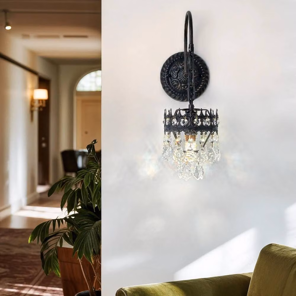 NESTLUNE Palace Crystal Wall Lamp in Black and Gold/Brass for your Bedroom – 4