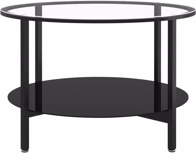 Berkfield Home Round Tea Table with Black and Transparent Tempered Glass, Diameter: 70 cm, Height: 46 cm