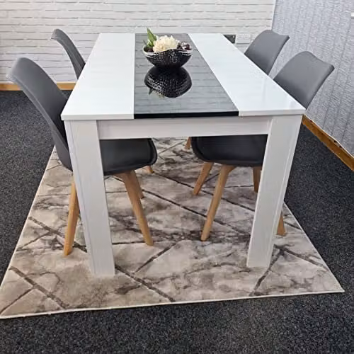 Kosy Koala Modern Dining Set with White and Black Rectangular Glass Table and 4 Grey Tulip Chairs