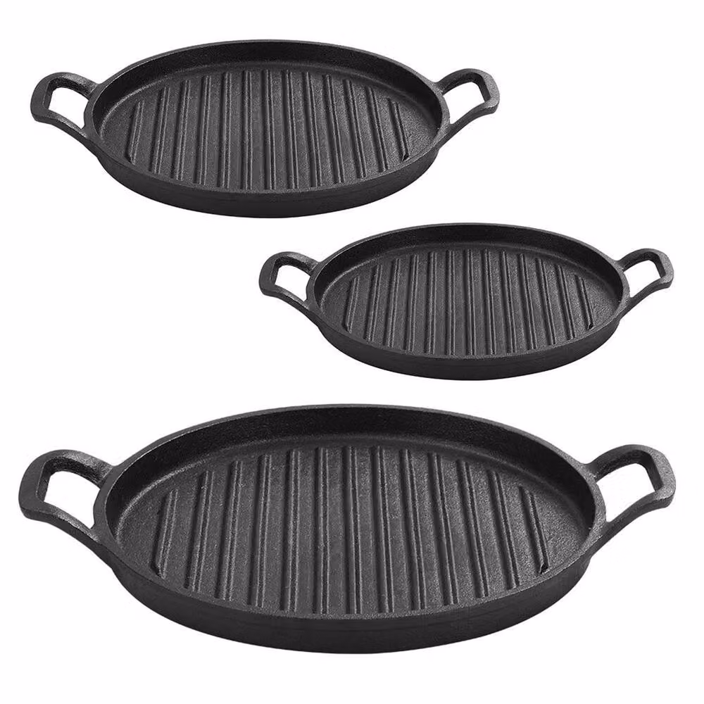 Kelvenix Black Cast Iron Uncoated Griddle Frying Pan Grill, Diameter: 31 cm – 3