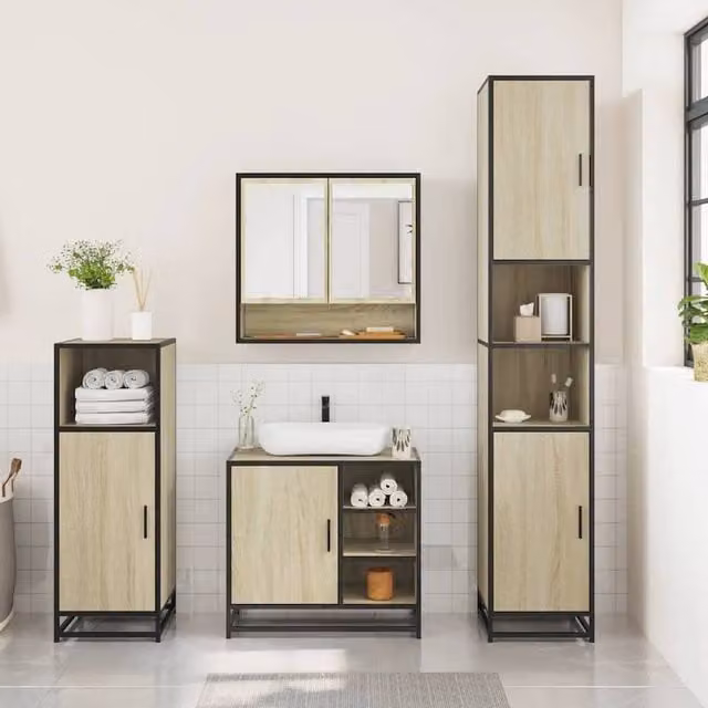 Berkfield Home 3 Piece Bathroom Furniture Set in Sonoma Oak and Light Brown