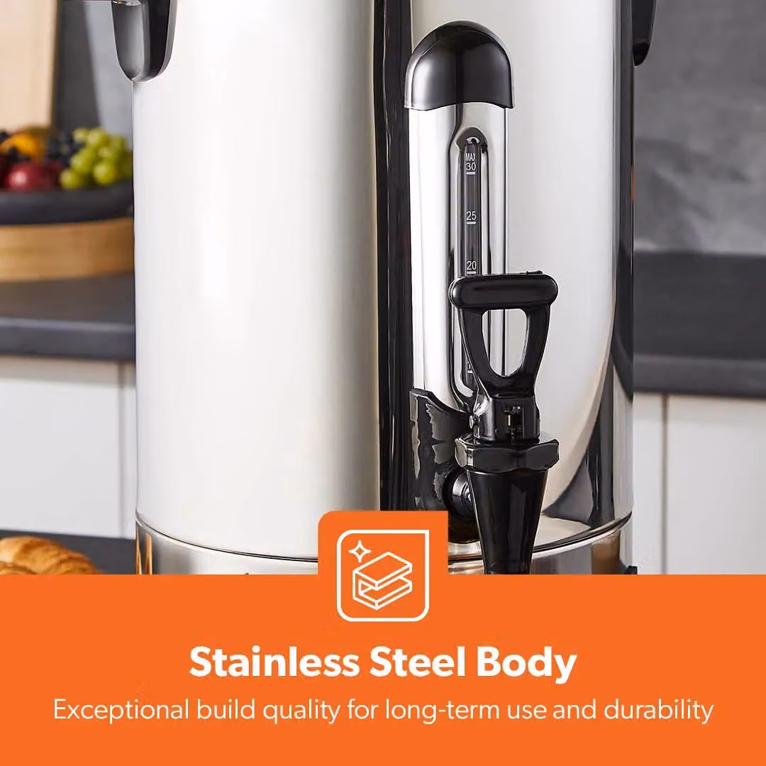 Geepas 7L Hot Water Dispenser Catering Urn in Metallic Silver with Keep Warm Function and Stainless Steel Construction – 6